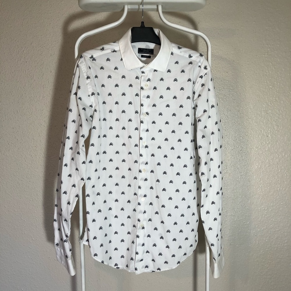Zara Mens M Long Sleeve Button Down Shirt Slim Fit